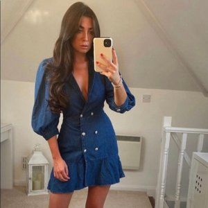 BNWT ZARA Double Breasted Denim Dress Dark Blue 6164/157/407/01 XS